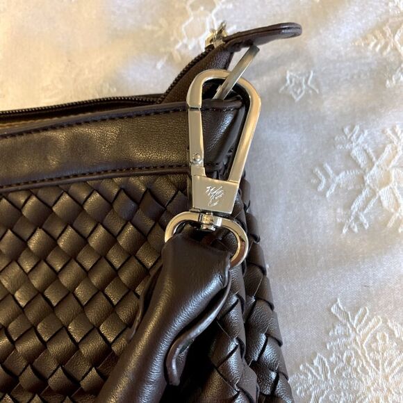 JM Convertible Handbag 3 Ways to Wear Brown Woven Vegan Leather Gorgeous - Picture 12 of 14